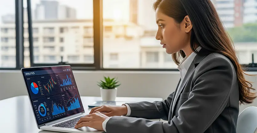 Image Site vecteezy businesswoman analyzing data on laptop screen 69906084 1